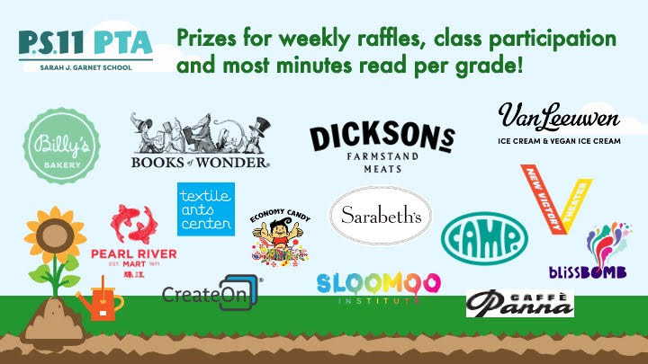 Prizes for weekly raffles, class participation and most minutes read per grade!